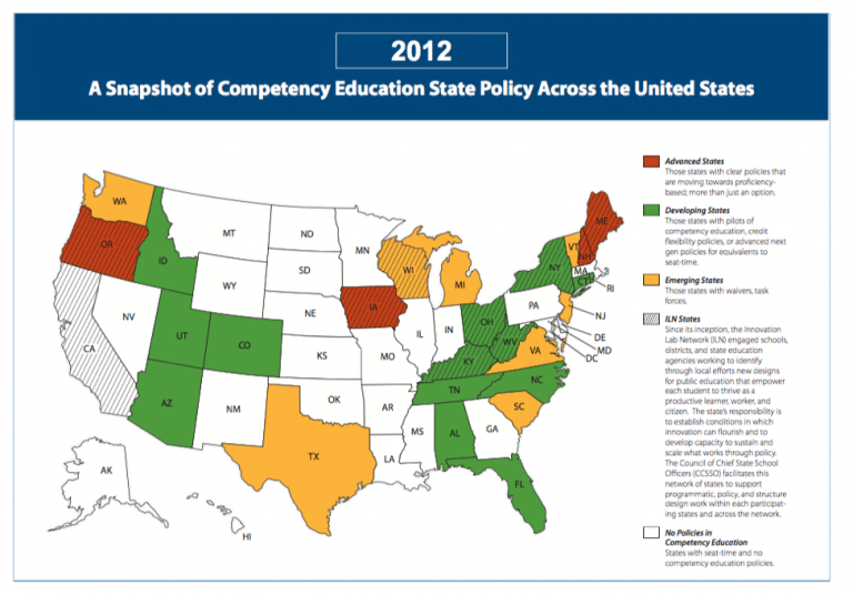 from the 2012 map below, nearly half of all states were designated as having no policies to support competency-based education