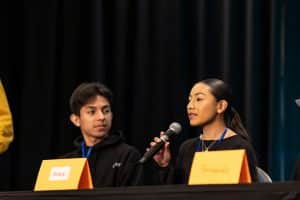 Two students on a panel about innovation in New Mexico