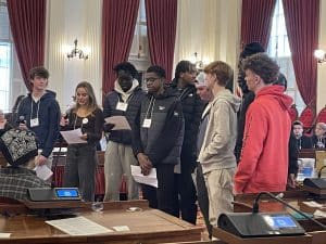 Students presenting in the Vermont state house