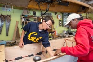 Students in Skyline High School’s Green Energy Pathway build a solar-powered boat for an upcoming race.