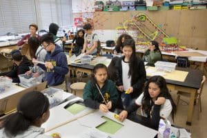 Students constructing solar house models