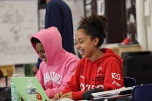 Students working on a laptop
