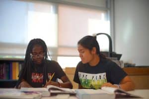 Two students collaborate
