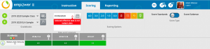 Example of a test class/group (with a single student) and a sample gradebook with one standard shown.