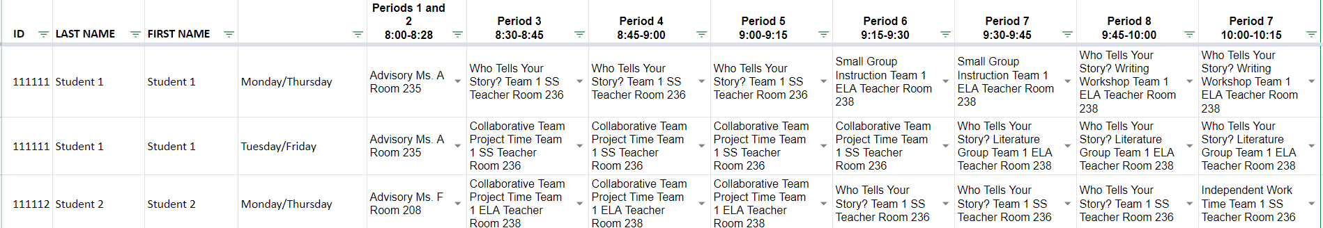 Table Showing Google Sheets Scheduler