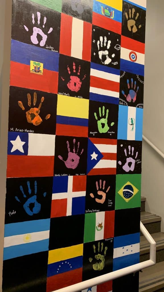 Art with flags and handprints