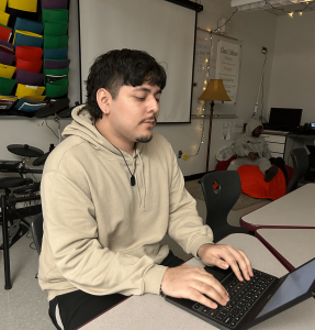 Student working on a laptop