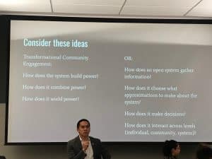 Person giving a presentation about community building