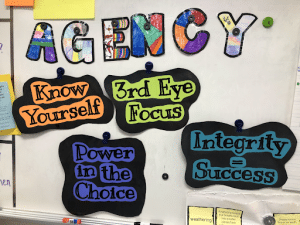 A classroom decoration describing what agency means in Morgan Seely's classroom. 