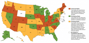 Map of USA Competency-Based Education Policy