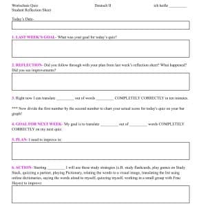 Student Reflection Sheet