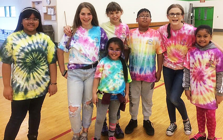 Seven Whittier Students in Tie Dye Shirts