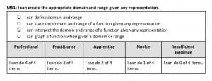 Table Showing Rubric of Year-Long Mastery Skill