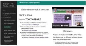 Performance Task Guide - “How do I plan Investigations?” section explaining controls vs. constants