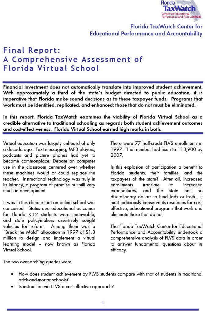 Final Report: A Comprehensive Assessment of Florida Virtual School - Aurora  Institute