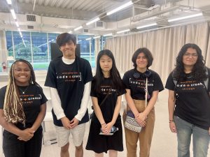 CBE AI & Creativity Finalists (L to R) Olivia (Bradley Univ), Benjamin (Payton College Prep), Katrina (Payton College Prep), Mia (Lindblom HS) and Sabeen (DePaul Univ) who made it to the final showcase!! 