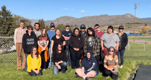 Jones with the students and staff outside of Tonasket Choice High School in 2023.