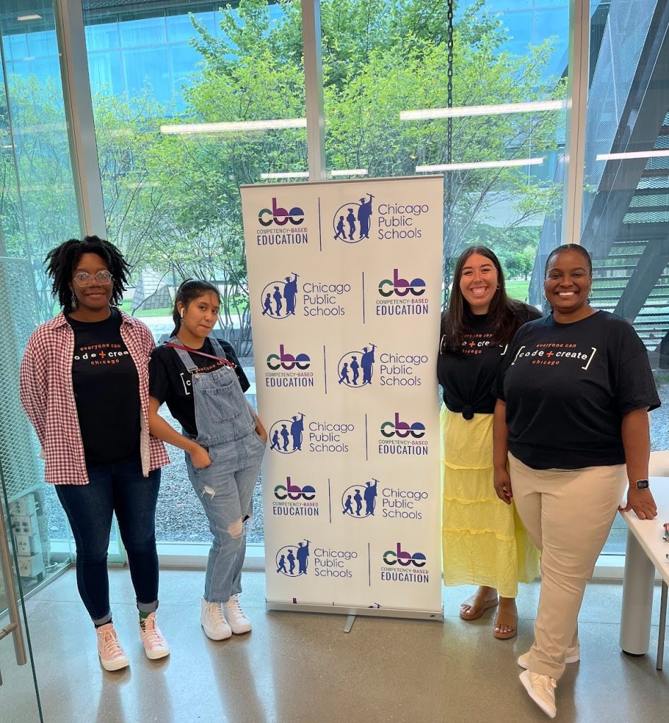 Khayla (T.A., IL Tech), Angie (T.A., IL Tech), Molly (CBE Summer Coordinator) and Sonjanita (Proficiency-Based Learning Specialist) supported AI expert, Paul Hamilton with program facilitation.